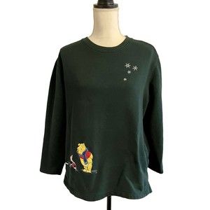 Vintage The Disney Store Sweatshirt Pooh Piglet Eeyore Pockets Dark Green Size M